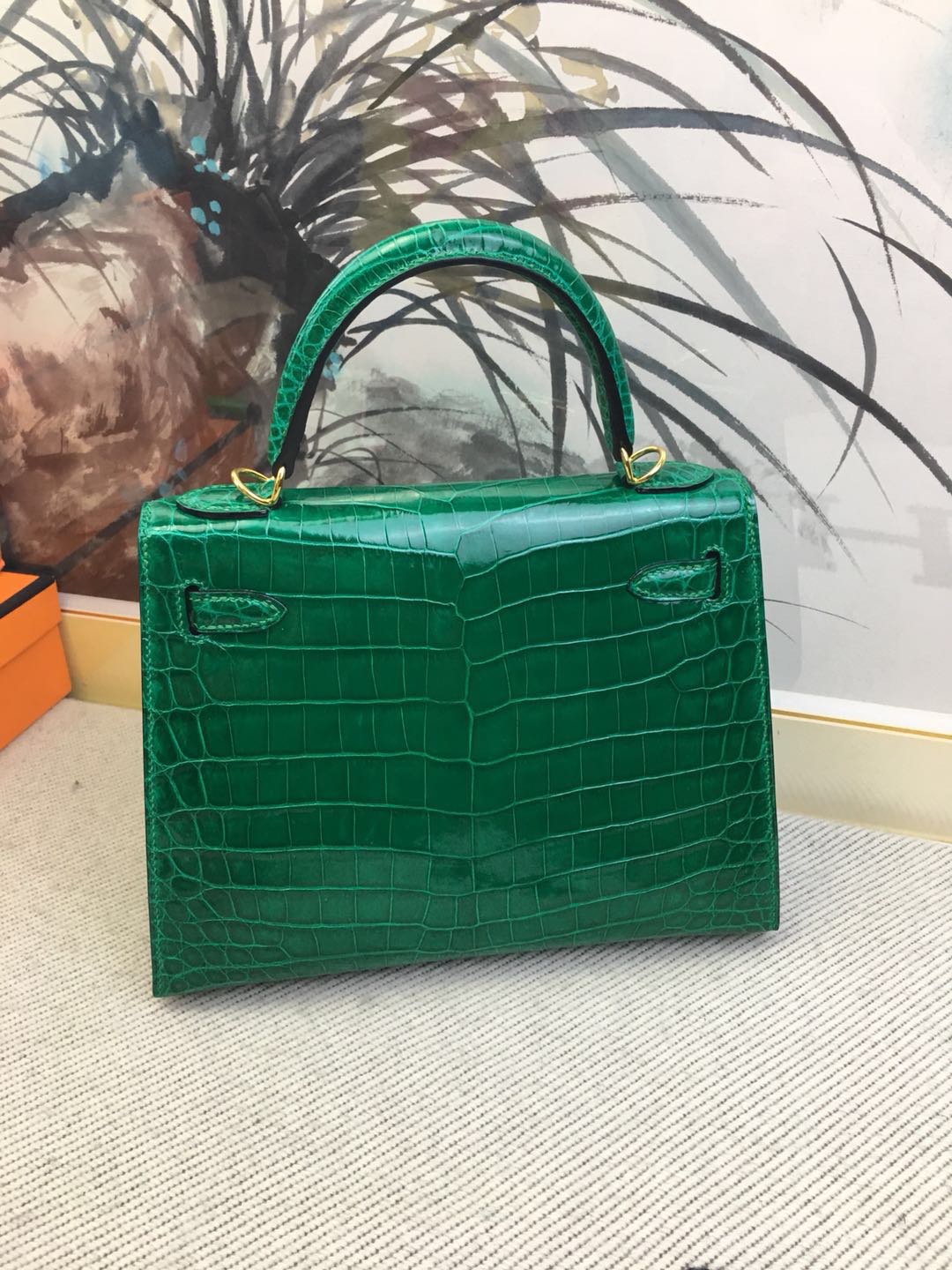 Hermès Kelly 25CM in Emerald Green Shiny Crocodile