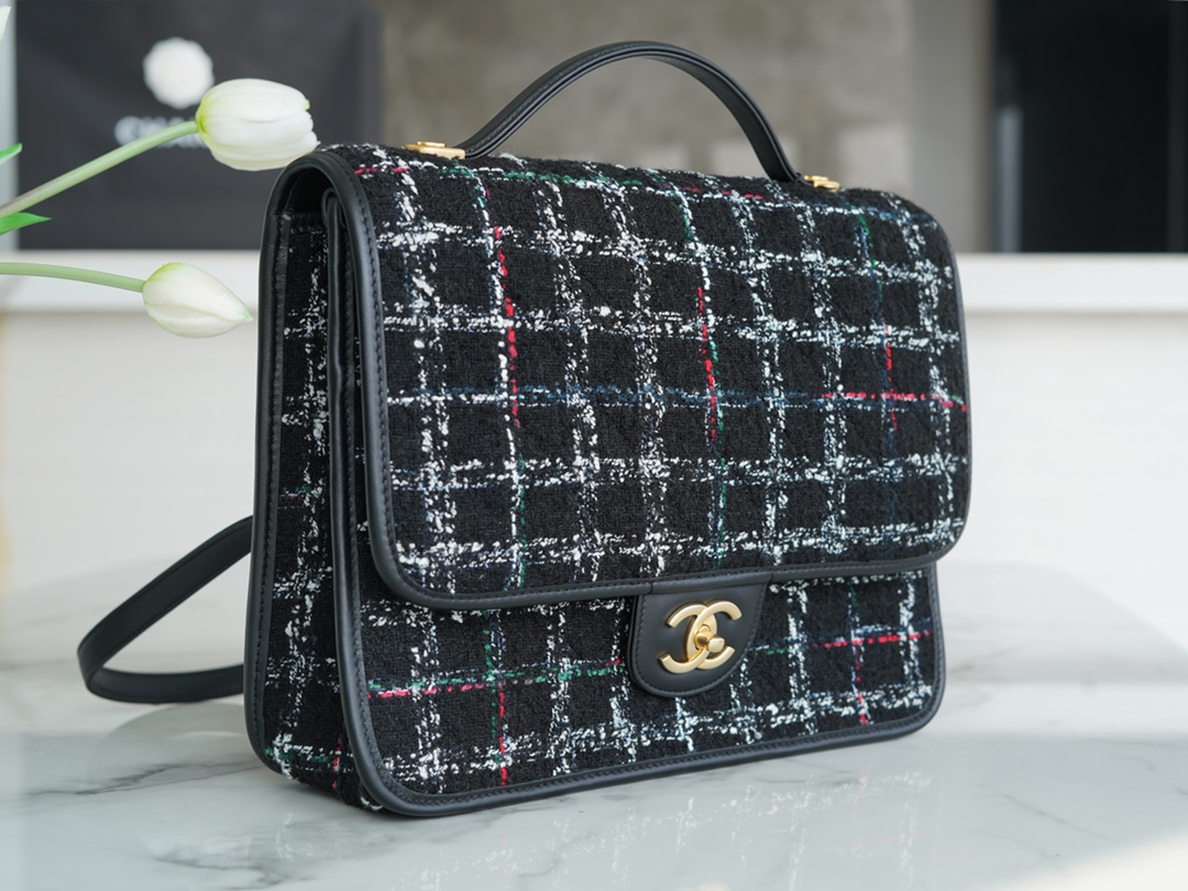 Chanel 22K High-End Handcrafted Black Tweed Backpack