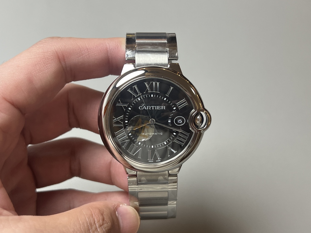 Cartier Ballon Bleu Black Dial Automatic Watch – 42.1mm, Stainless Steel, Date Function