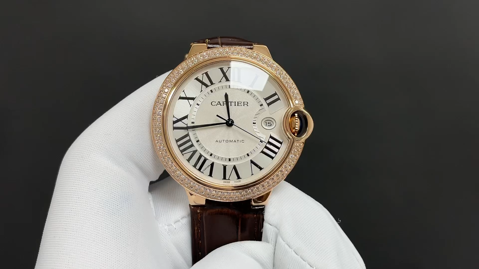 Cartier Ballon Bleu Rose Gold Diamond Bezel 42mm Automatic Watch