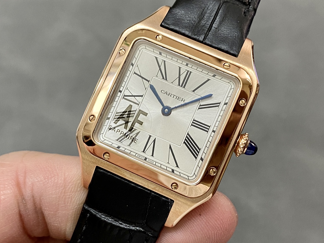 Cartier Santos Quartz Watch – 43.5mm, Rose Gold Case, Leather Strap