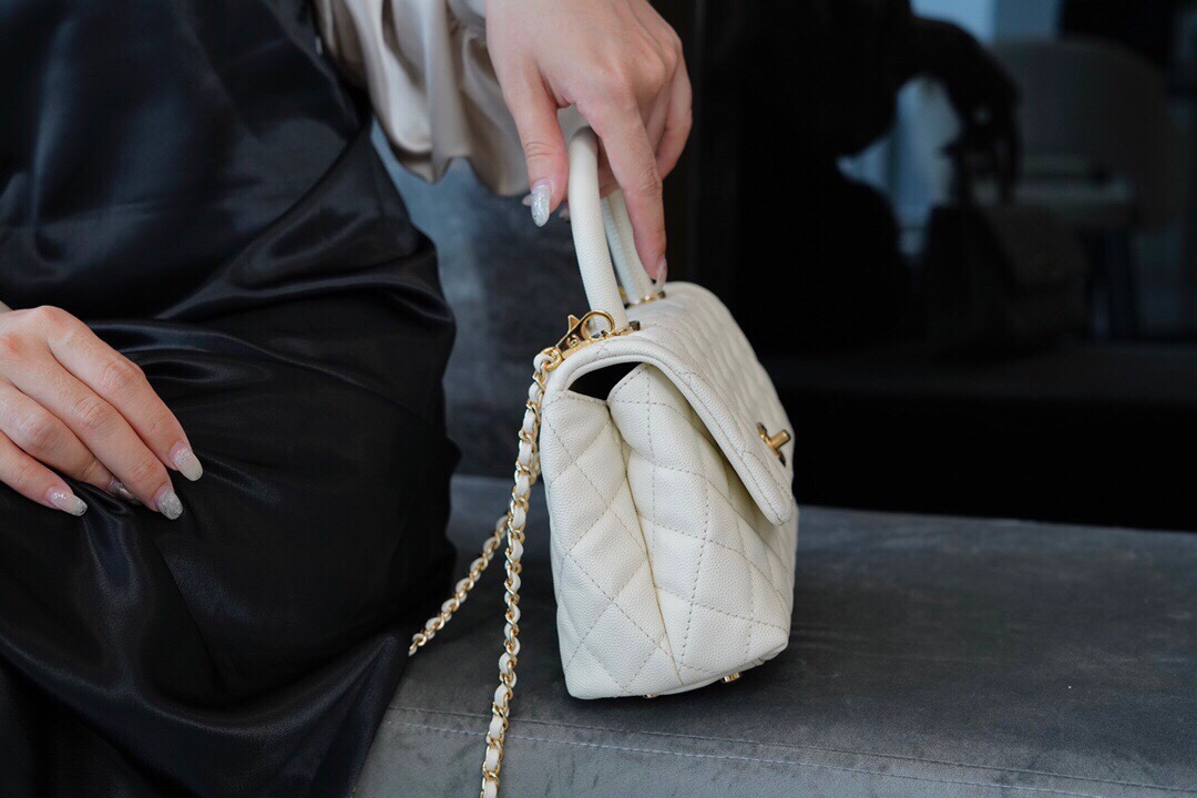 CHANEL Coco Handle, White with Light Gold, Small Size