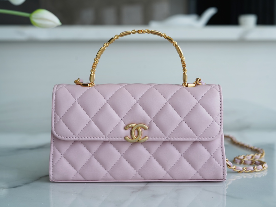CHANEL 22B Enamel Buckle Kelly Bag, Large, Pink  - Premium Leather