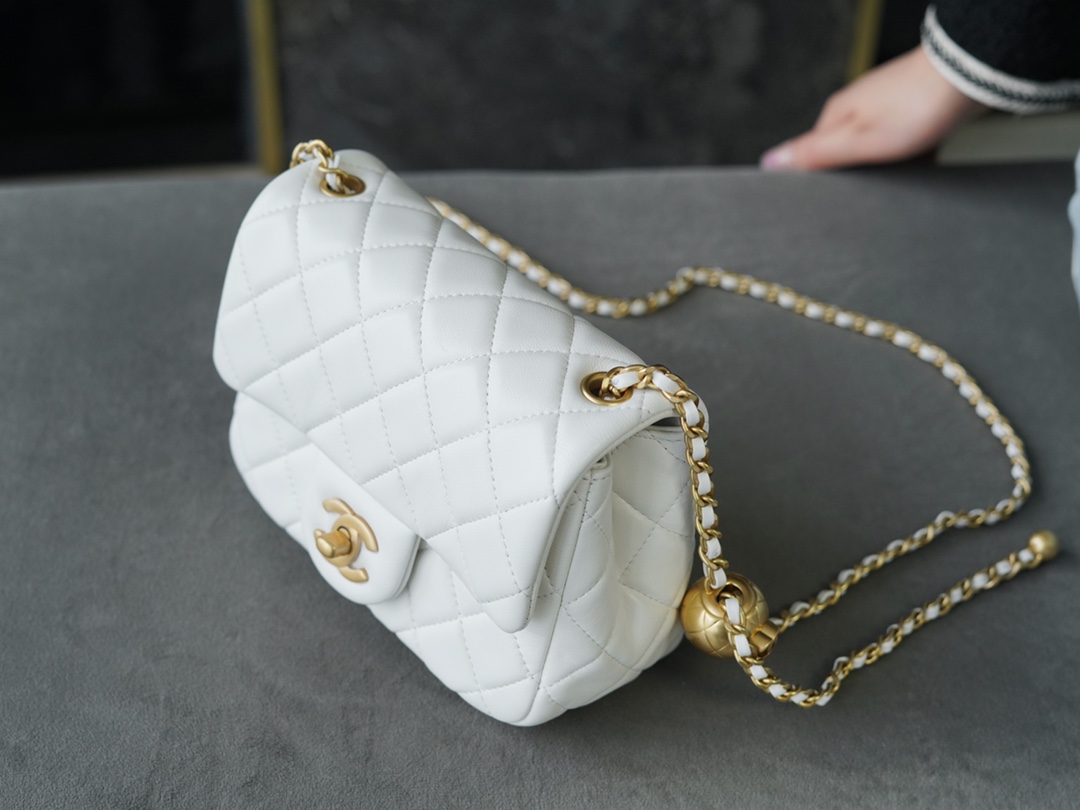 CHANEL Metal Ball Square Bag - Fairy White