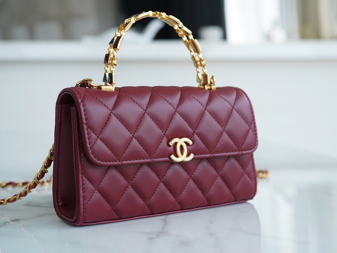CHANEL 22B Enamel Buckle Kelly Bag, Large, Wine Red - Premium Leather