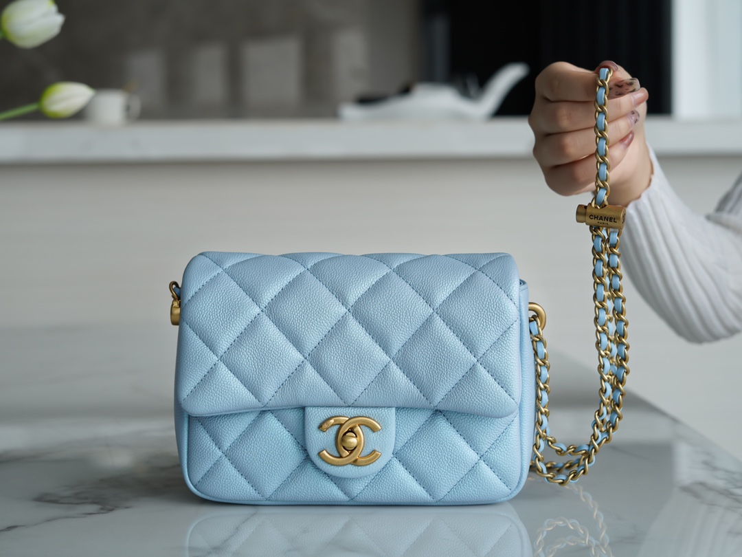 CHANEL Mini CF Heart Gold Ball Chain Flap Bag, Grained Calfskin, Blue