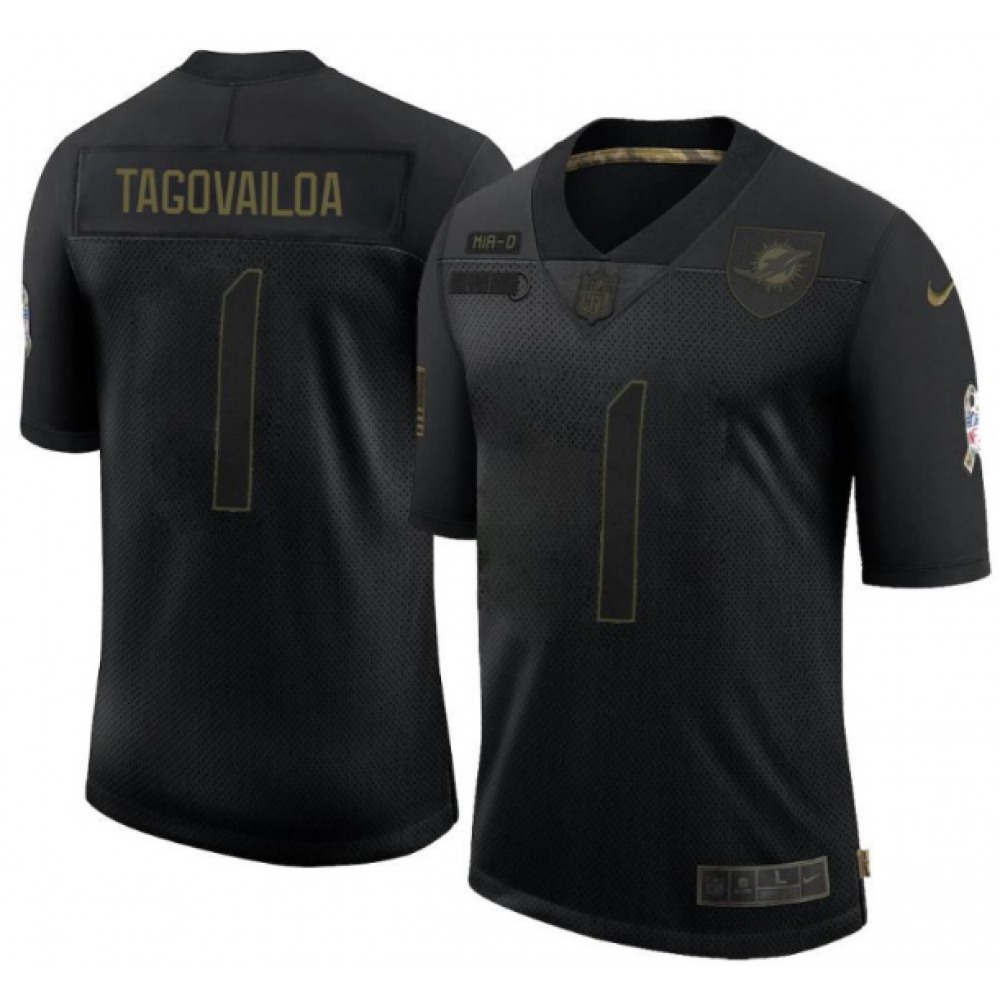 Men's Miami Dolphins #1 Tua Tagovailoa 2020 Black Salute To Service Limited Stitched Jersey