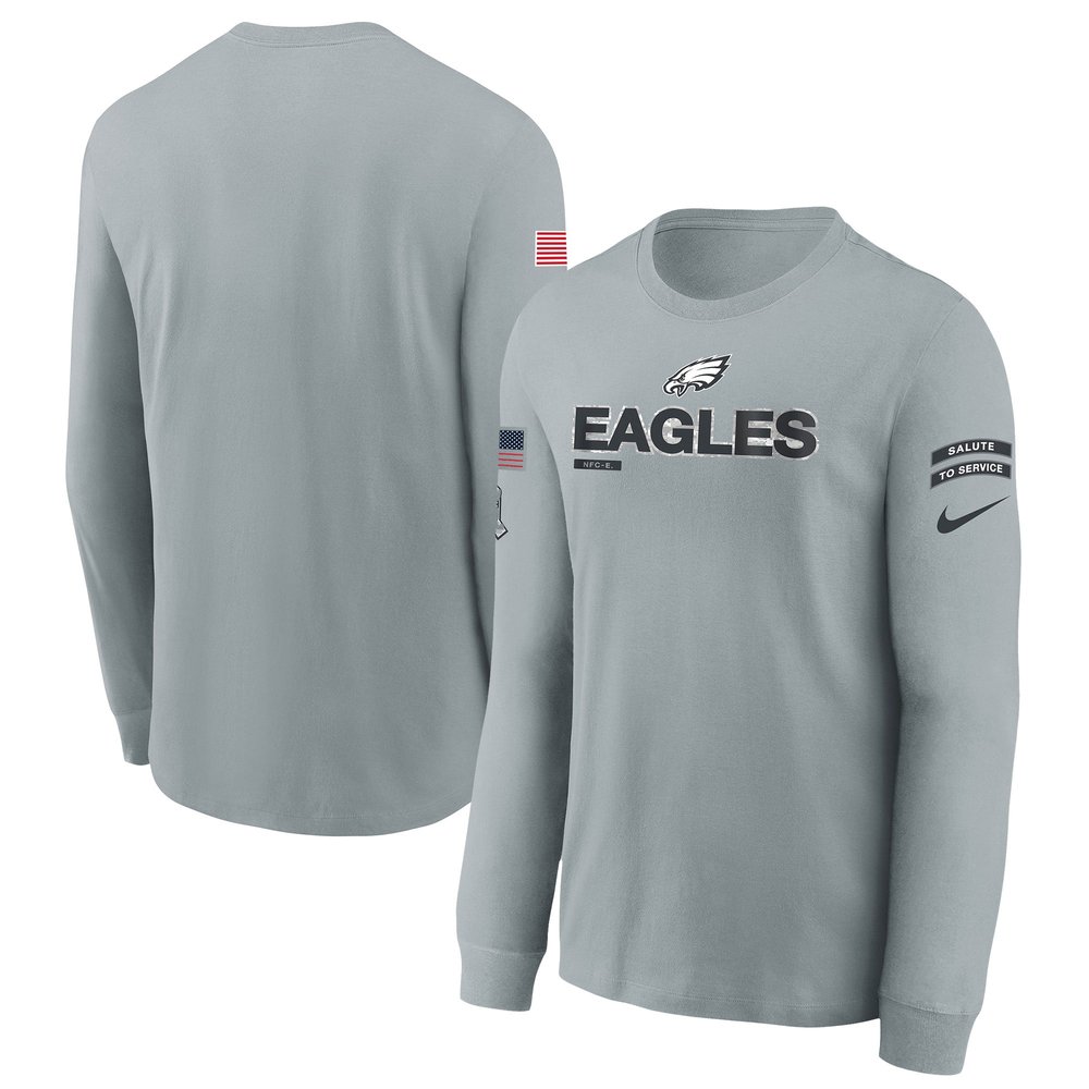 Youth Philadelphia Eagles  Gray 2024 Salute To Service Long Sleeve T-Shirt