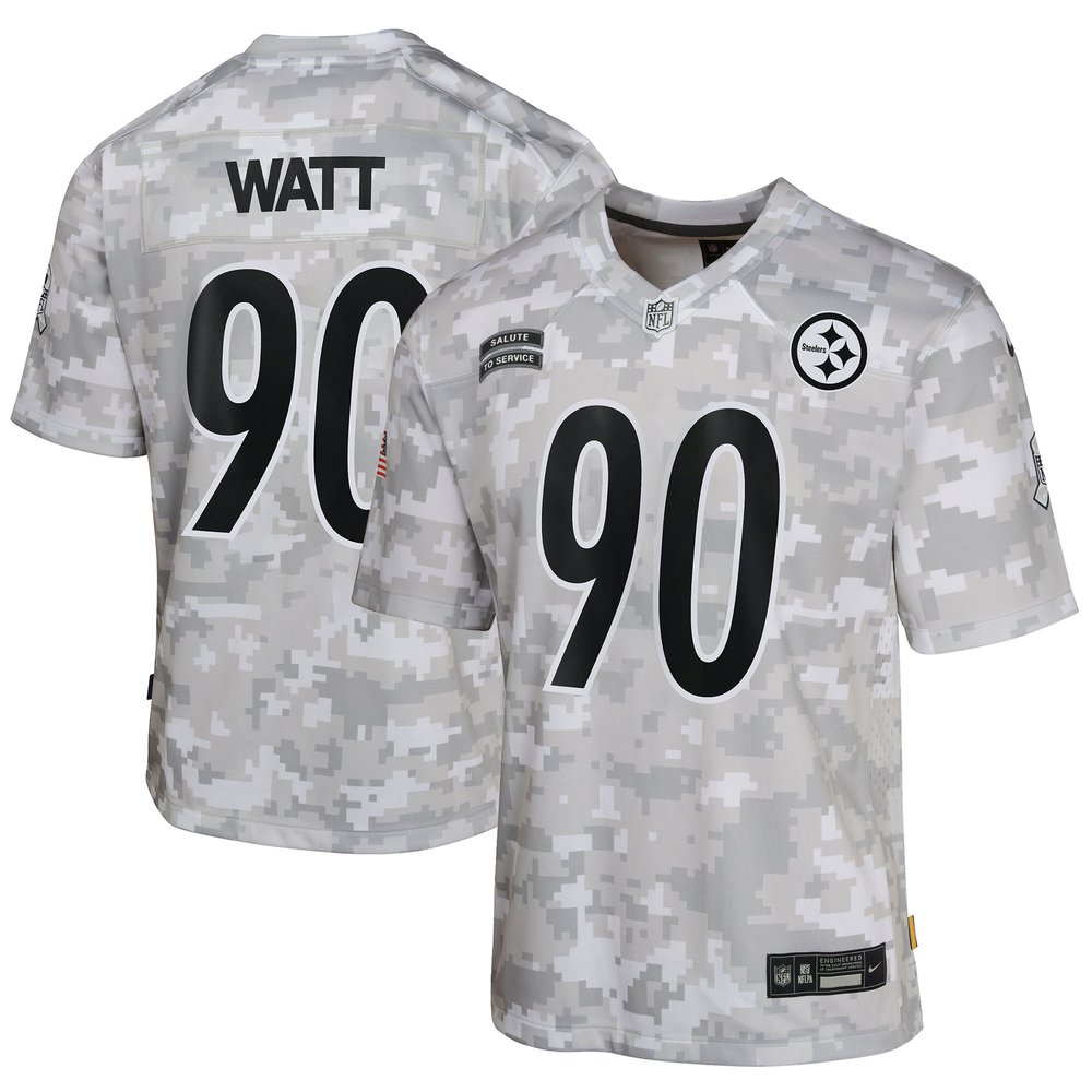 Youth Pittsburgh Steelers T.J. Watt  Arctic Camo 2024 Salute to Service Game Jersey