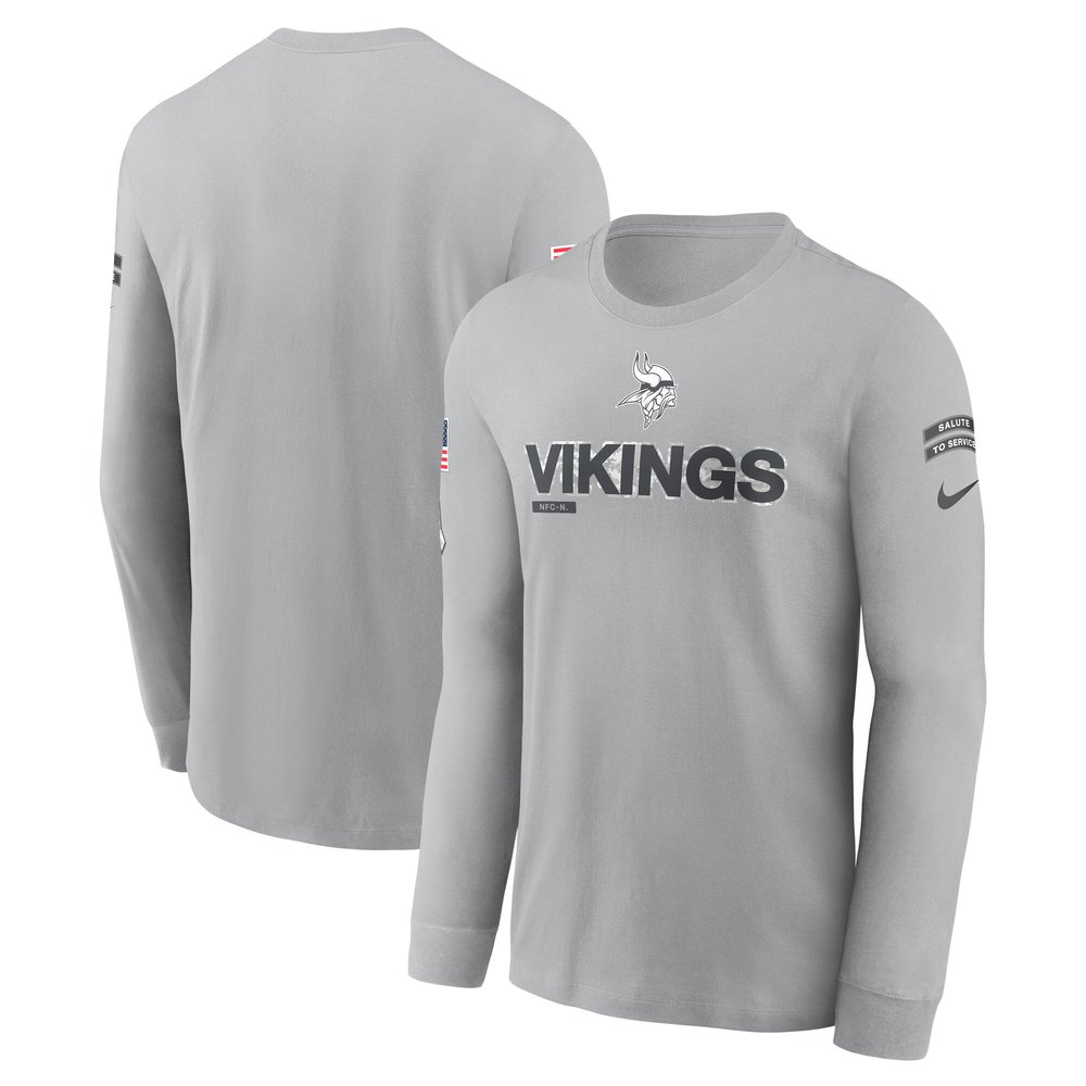 Men's Minnesota Vikings  Gray 2024 Salute To Service Long Sleeve T-Shirt