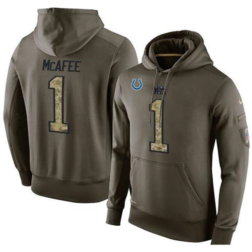 NFL Men's  Indianapolis Colts #1 Pat McAfee Stitched Green Olive Salute To Service KO Performance Hoodie