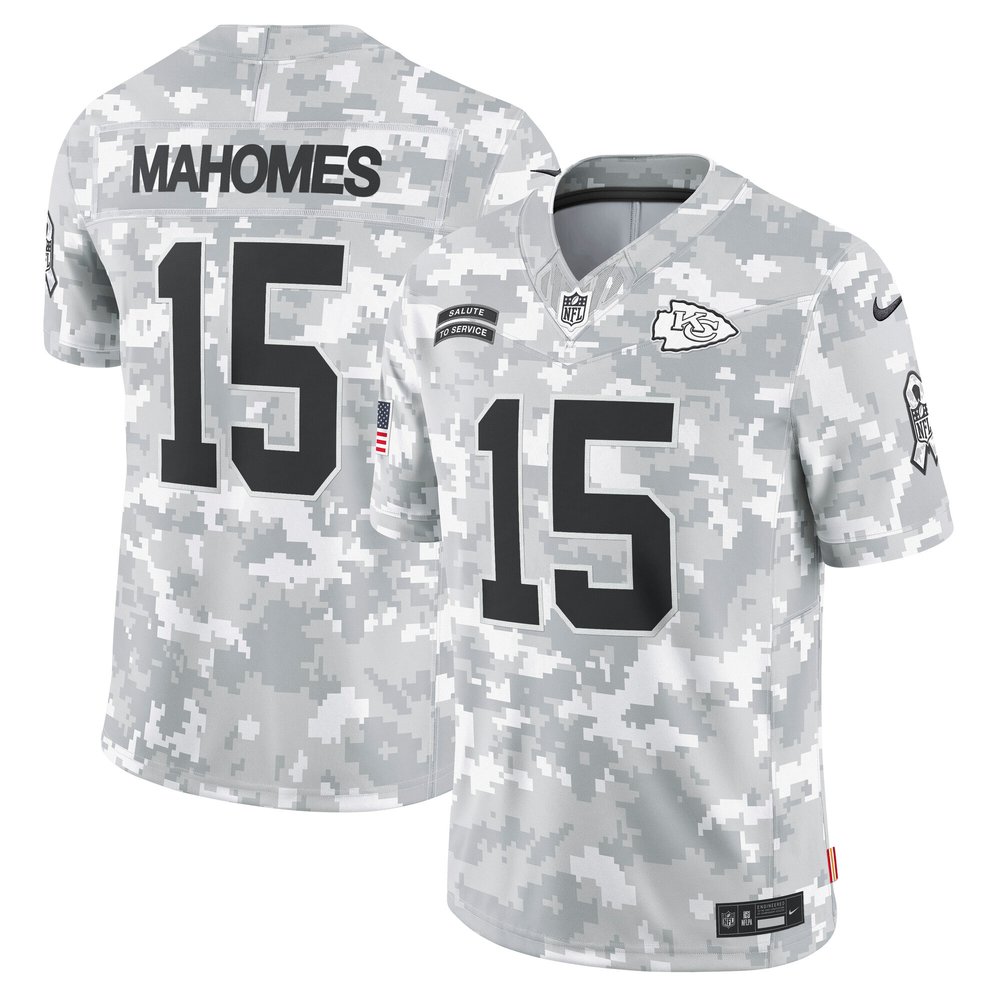 Men's Kansas City Chiefs #15 Patrick Mahomes  Arctic Camo 2024 Salute to Service Limited Jersey