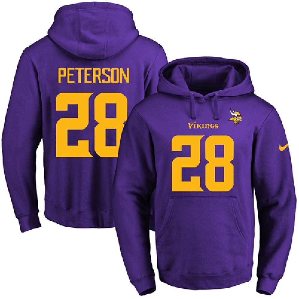 Vikings #28 Adrian Peterson Purple(Gold No.) Name & Number Pullover NFL Hoodie