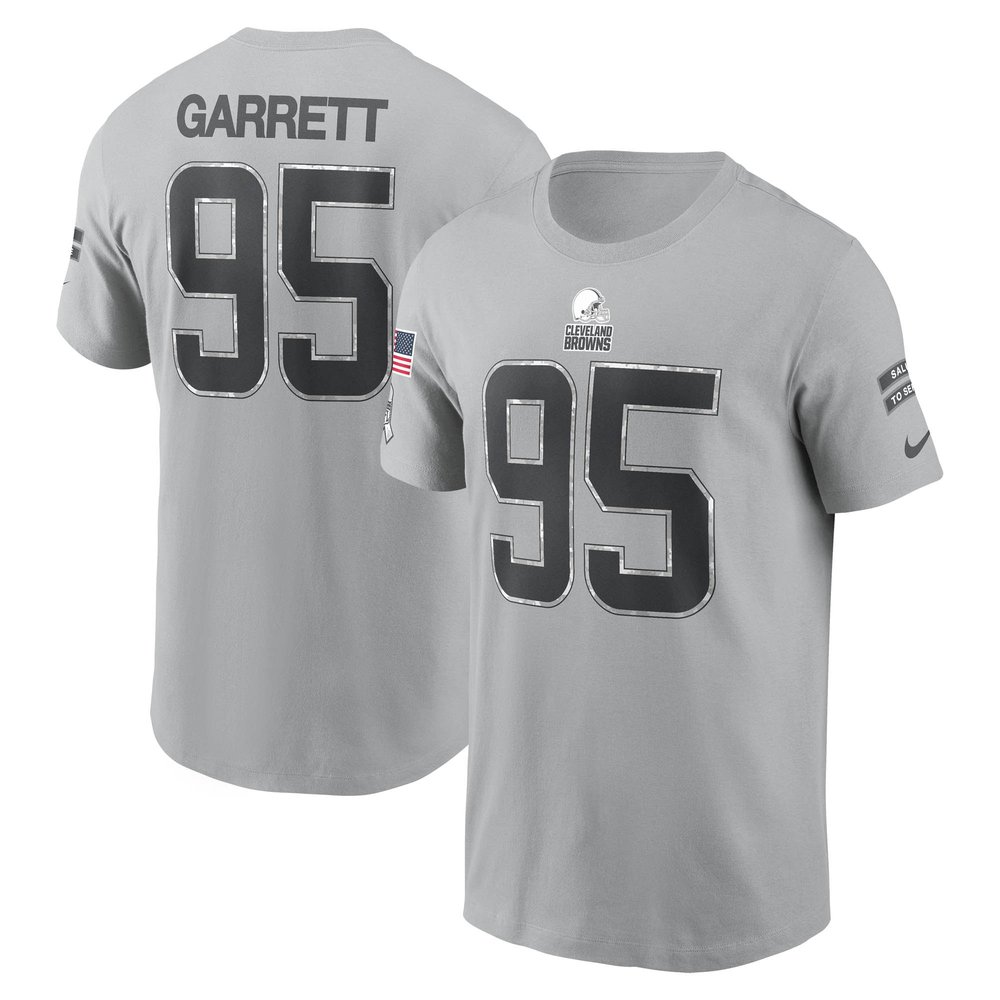 Men's Cleveland Browns Myles Garrett  Gray 2024 Salute To Service Name & Number T-Shirt