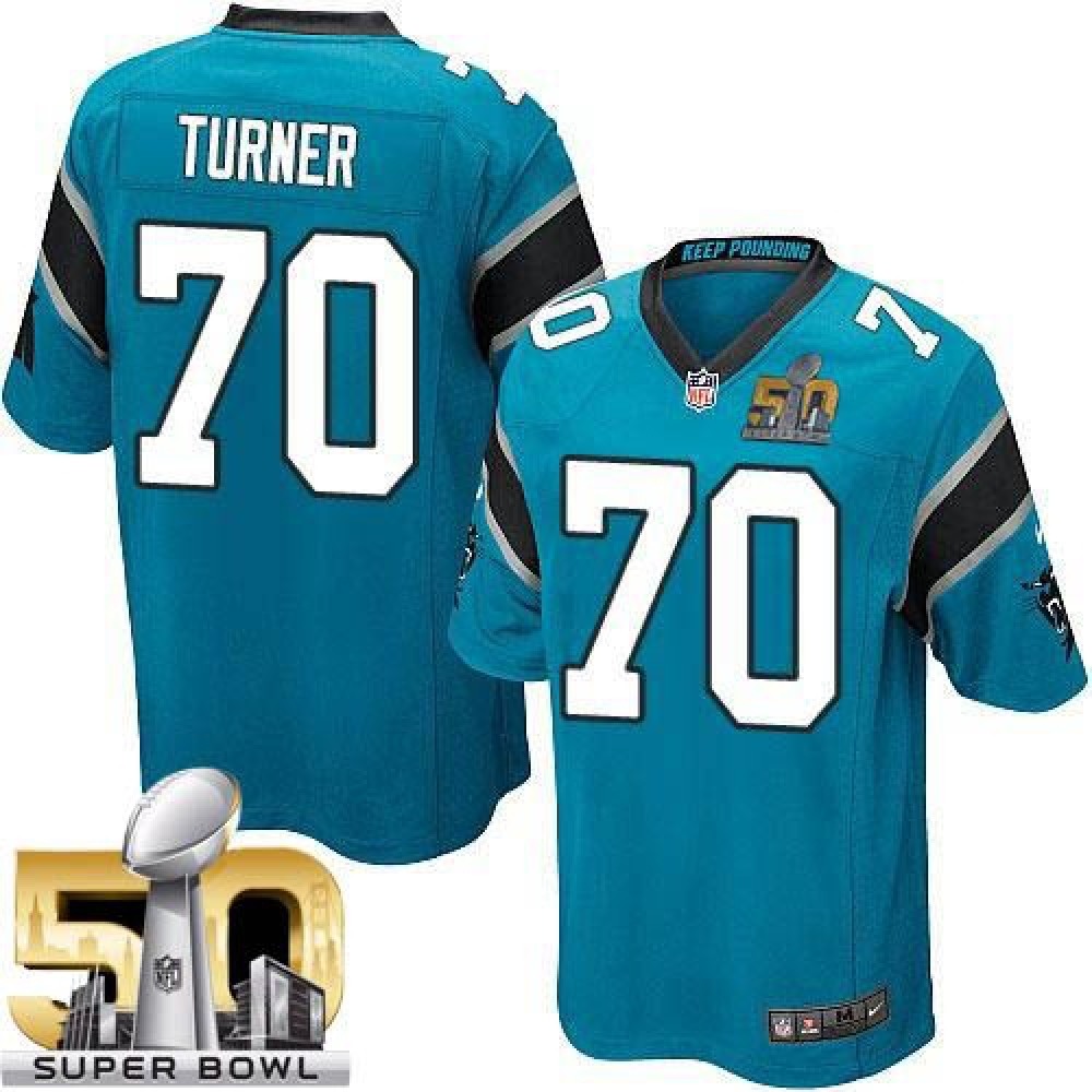 Panthers #70 Trai Turner Blue Alternate Super Bowl 50 Youth Stitched NFL Elite Jersey