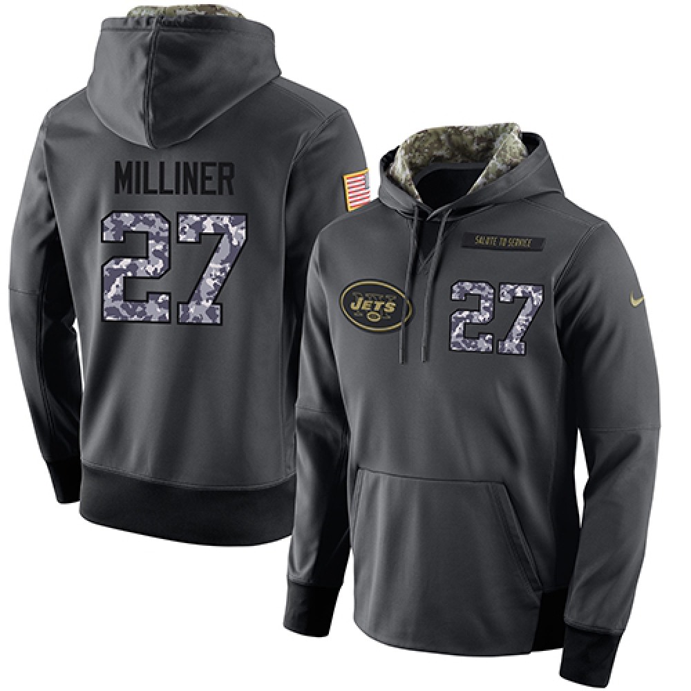 NFL Men's  New York Jets #27 Dee Milliner Stitched Black Anthracite Salute to Service Player Performance Hoodie