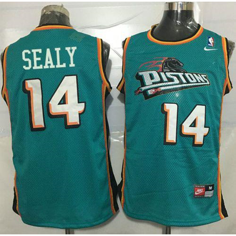 Pistons #14 Malik Sealy Green  Throwback Stitched NBA Jersey