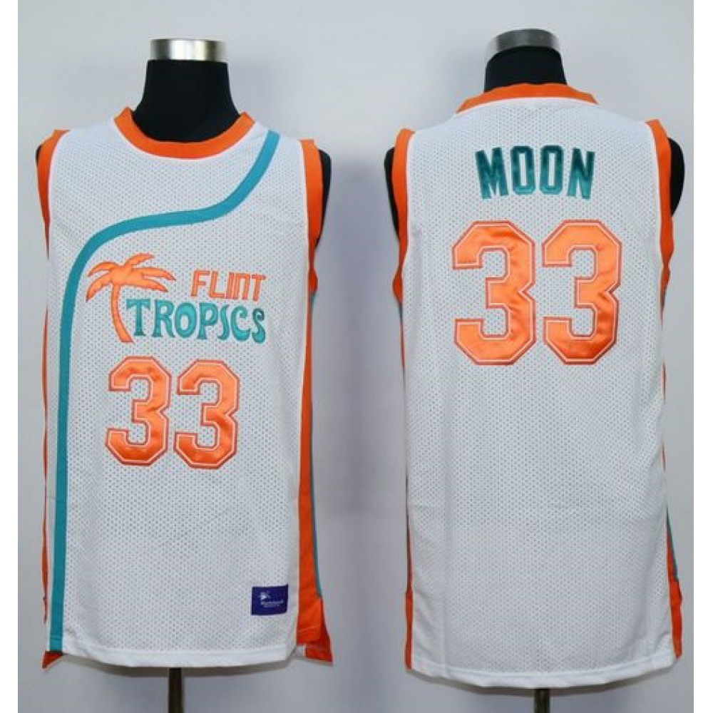 Flint Tropics #33 Jackie Moon White Semi-Pro Movie Stitched Basketball Jersey