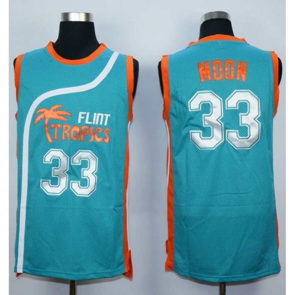 Flint Tropics #33 Jackie Moon Blue Semi-Pro Movie Stitched Basketball Jersey
