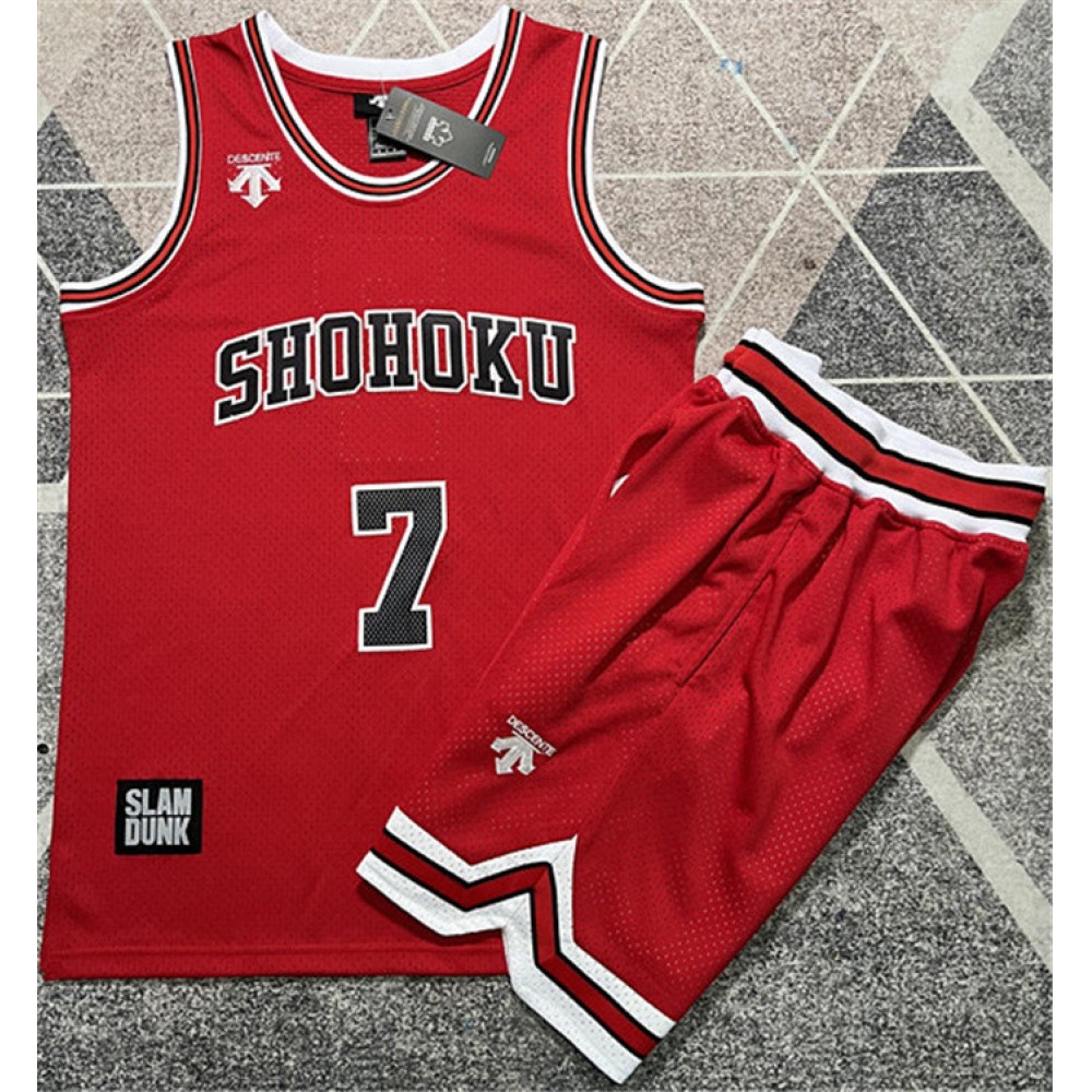 Men's Shohoku #7 Ryota Miyagi  Red Stitched Basketball Jersey And Shorts Suit