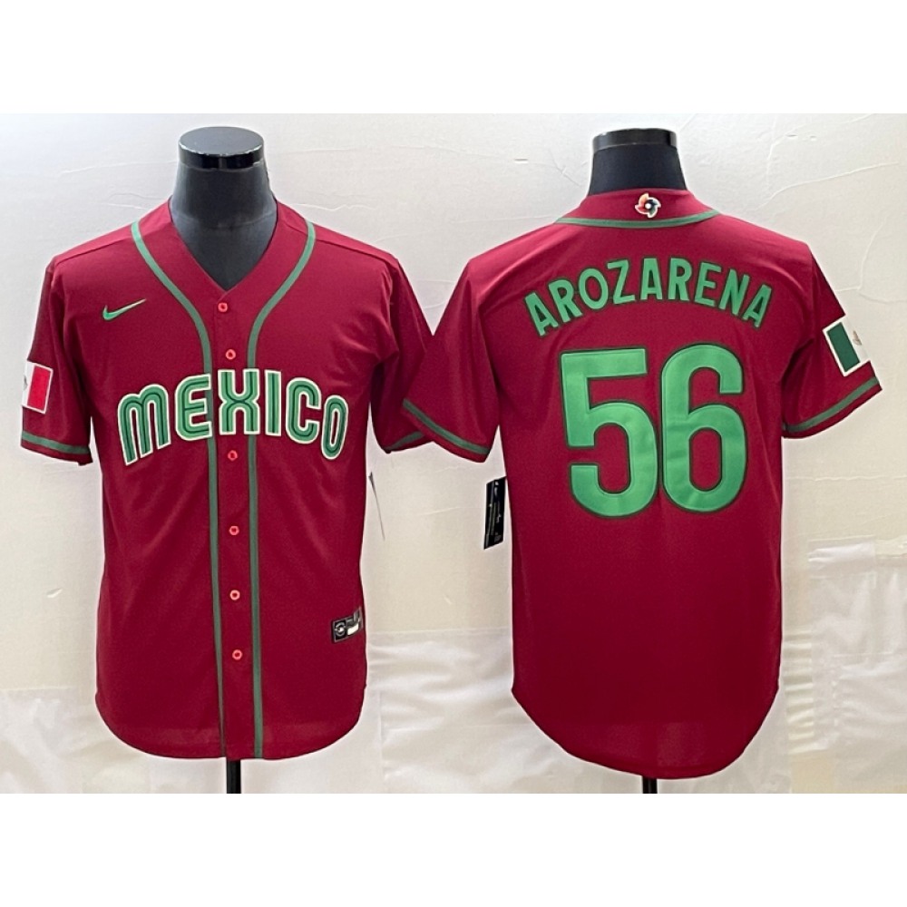 Men's Mexico Baseball #56 Randy Arozarena 2023 Red World Baseball Classic Stitched Jersey