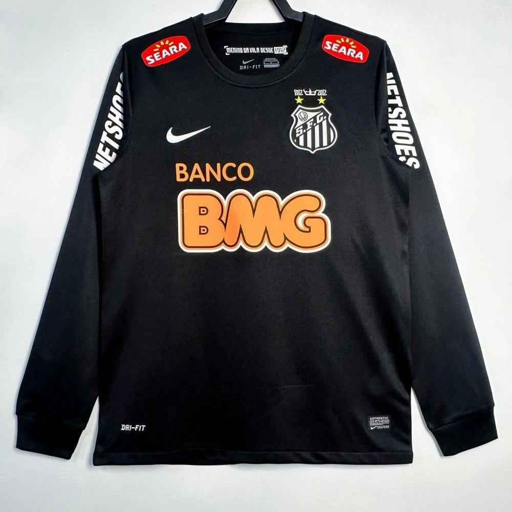 Santos FC Retro Soccer Jersey Black Edition Long Sleeve Custom Shirt 2012