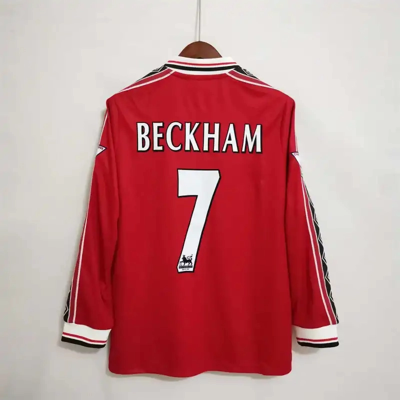 Beckham #7 Manchester United Retro Home Long Sleeve Football Jersey Shirt 1998/99