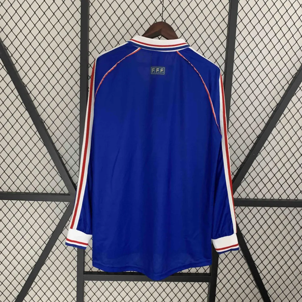 France Retro Soccer Jersey Home Long Sleeve Custom Shirt World Cup 1998