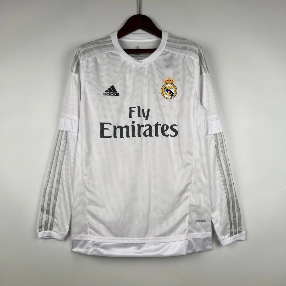 Real Madrid Retro Jersey Home Long Sleeve Custom Soccer Shirt 2015/16