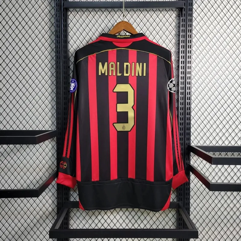 Maldini #3 AC Milan Retro Soccer Jersey Home Long Sleeve Shirt 2006/07