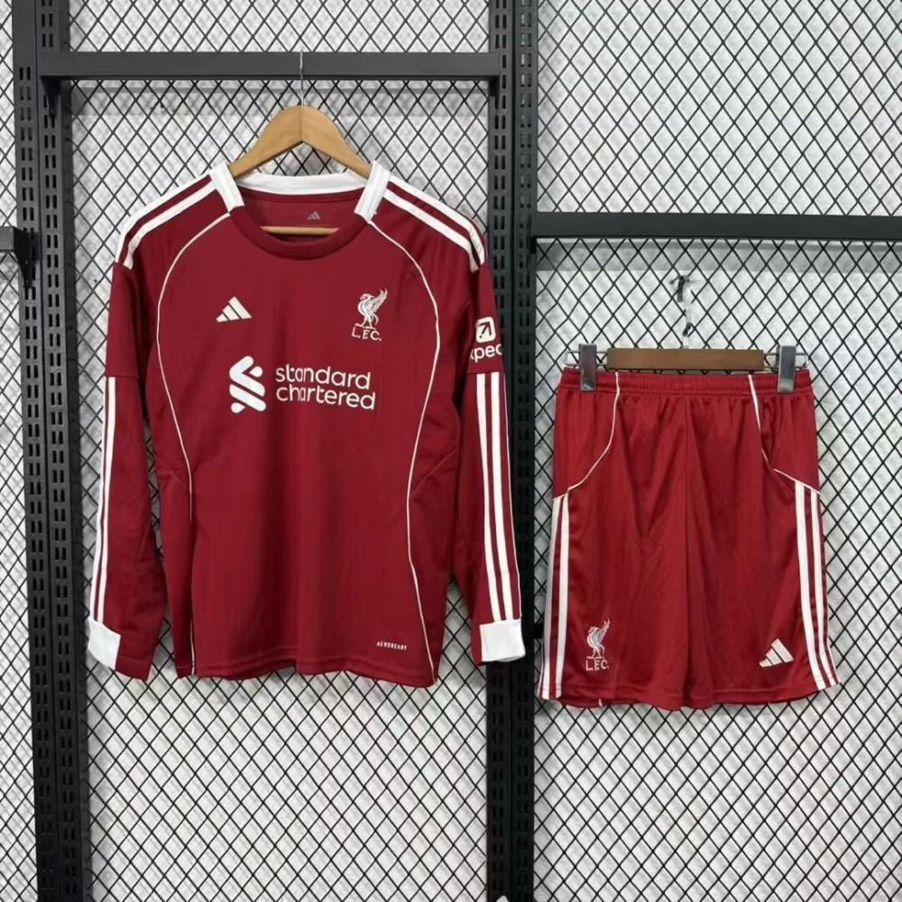 Liverpool Football Jersey Home Kids Long Sleeve Kit Jersey+Shorts 2025/26