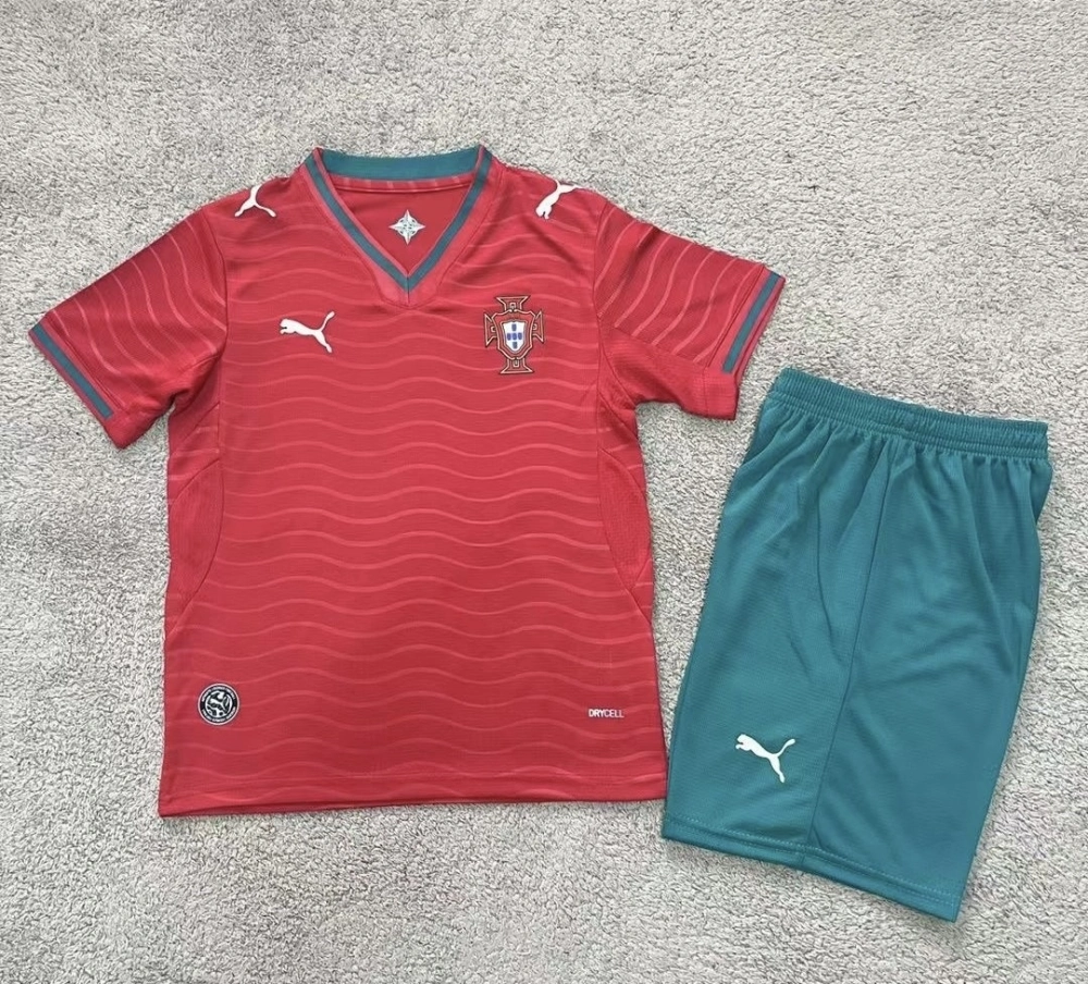 Portugal Home Football Uniform Kids Kit Jersey+Shorts World Cup 2026