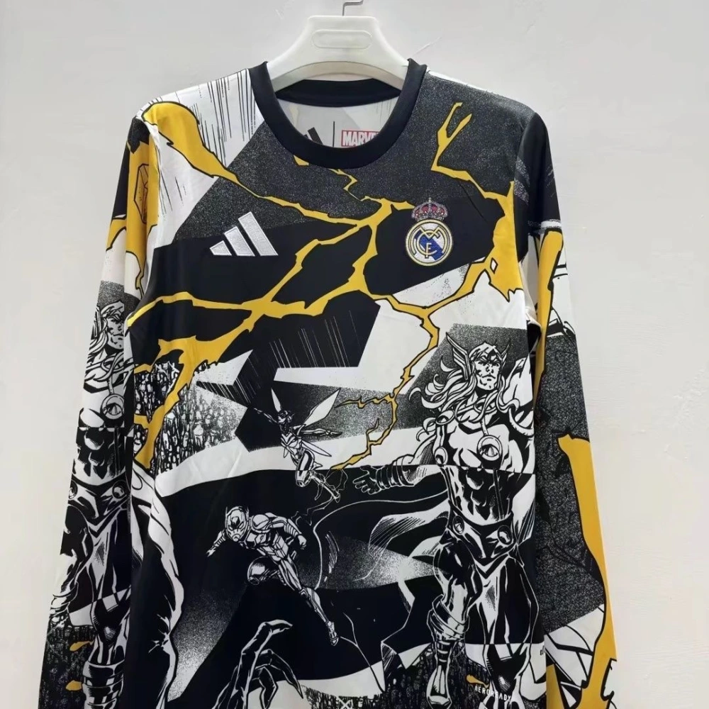 Real Madrid Soccer Jersey Pre-Match Marvel Custom Long Sleeve Shirt 2025/26