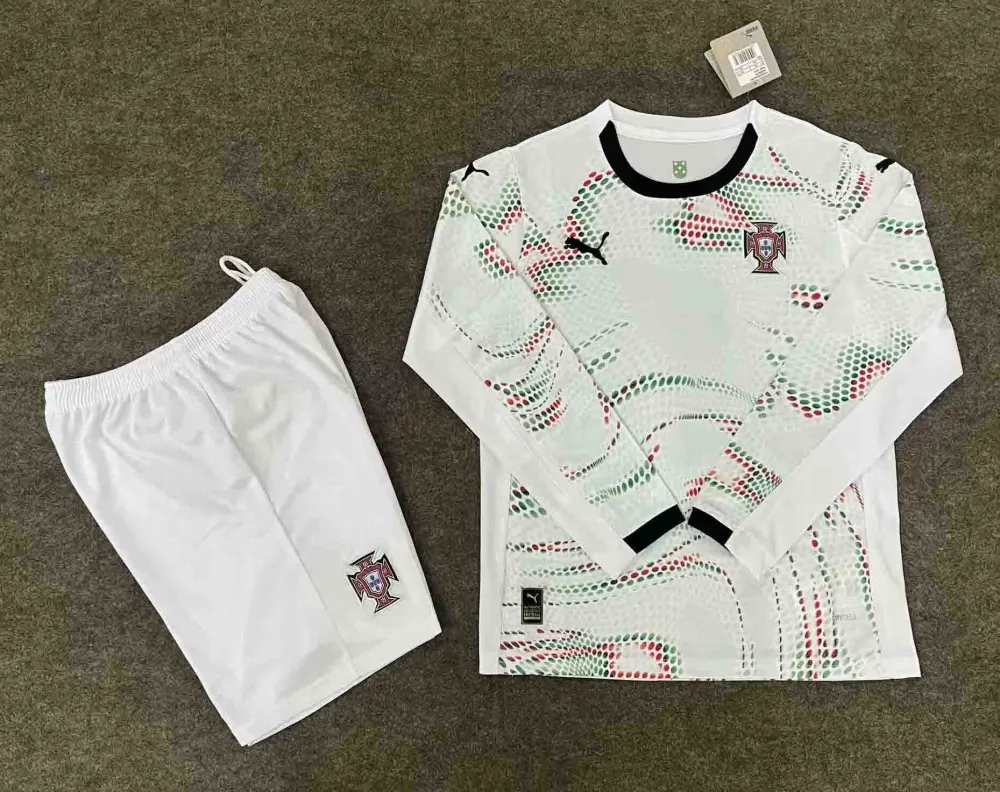 Portugal Away Football Uniform Kids Kit Jersey+Shorts Long Sleeve 2025