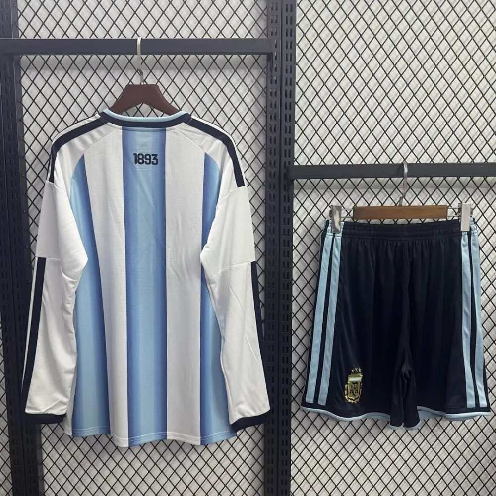 Argentina Home Soccer Uniform Kids Long Sleeve Kit Jersey+Shorts World Cup 2026