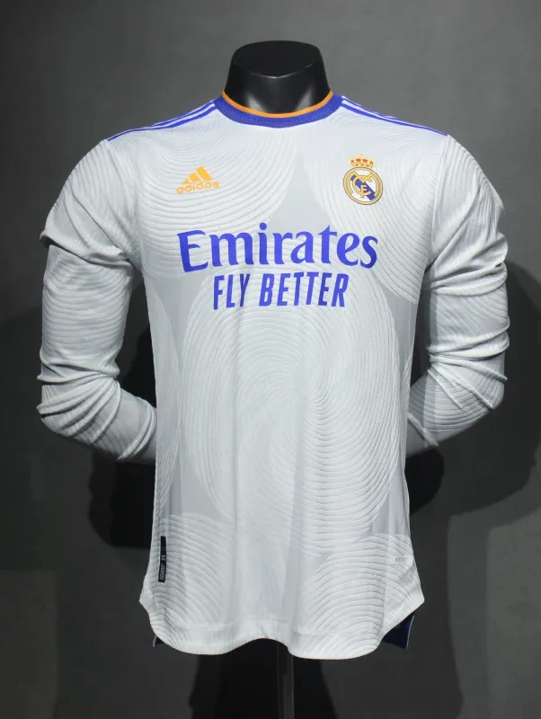 Real Madrid Authentic Retro Jersey Home Long Sleeve Soccer Shirt 2021/22
