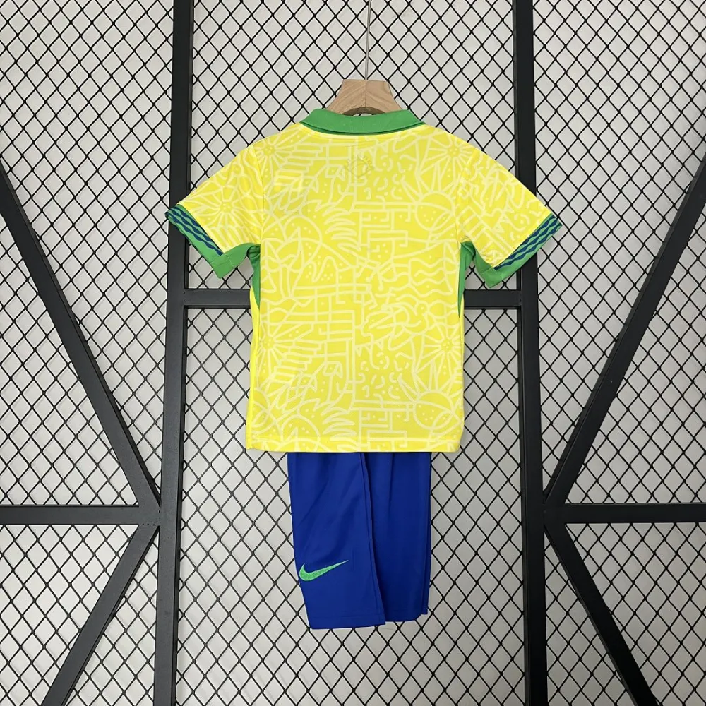 Brazil Home Soccer Uniform Kids Kit Jersey+Shorts Copa America 2024