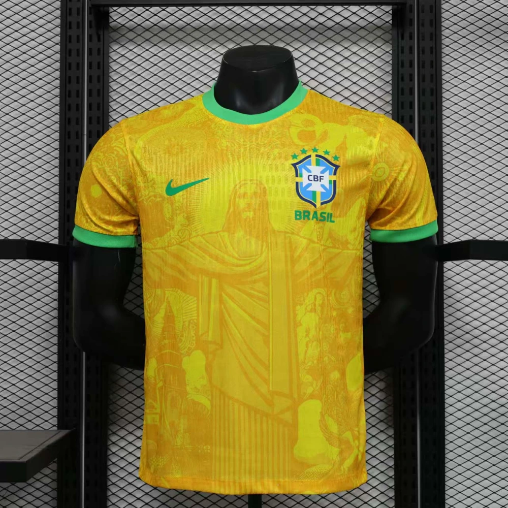Brazil Authentic Soccer Jersey Jesus Christ the Redeemer Match Shirt 2024
