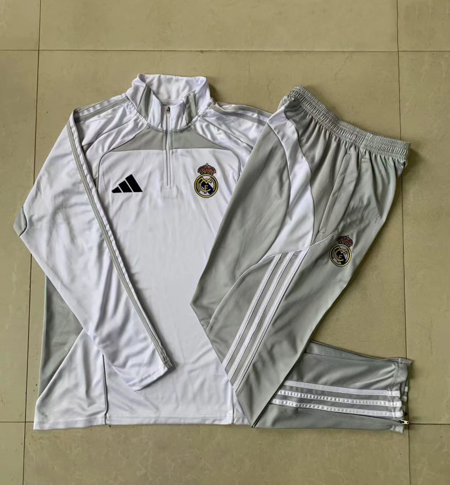Kids Real Madrid Training Kit (Sweatshirt+Pants) White&Grey 2025/26