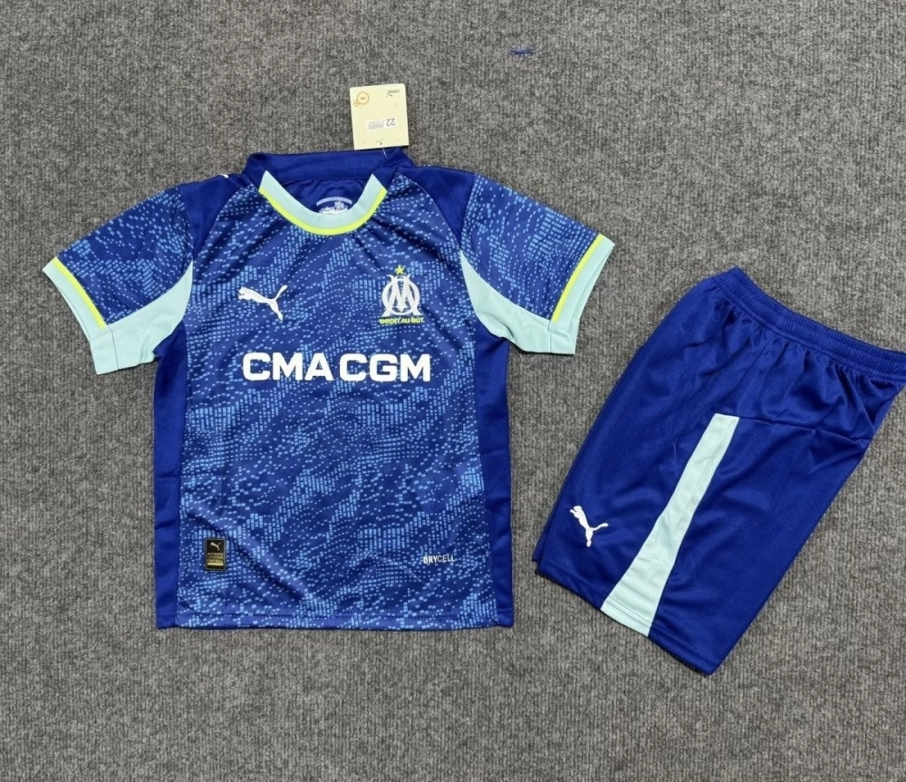 Marseille Soccer Jersey Third Away Kids Kit Jerseys+Shorts 2025/26