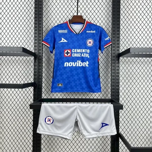 Cruz Azul Soccer Jersey Home Kids Kit Jersey+Shorts 2025/26 - With Sponsor