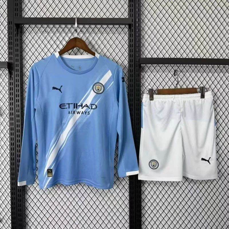 Manchester City Home Kids Long Sleeve Kit Jersey+Shorts 2025/26