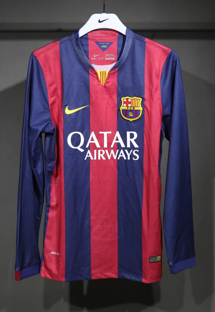 Authentic Barcelona Retro Jersey Home Long Sleeve Soccer Shirt 2014-15