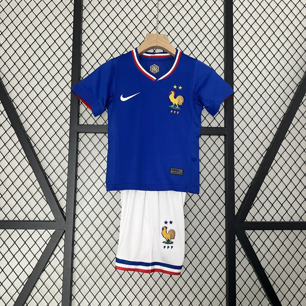France Home Football Uniform Kids Kit Jersey+Shorts EURO 2024