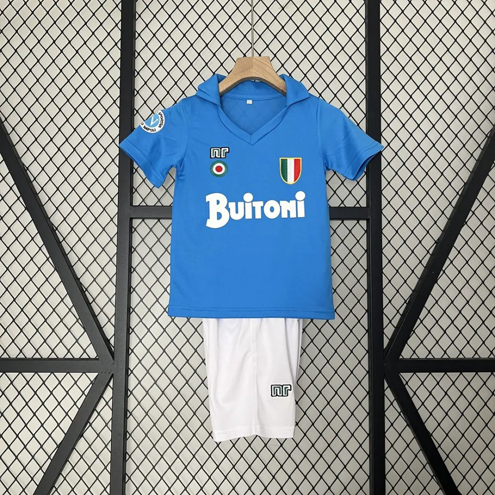 Napoli Retro Soccer Jersey Home Maradona Kids Kit Jerseys+Shorts 1987-88