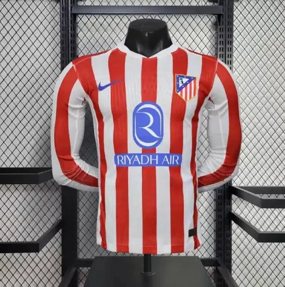 Authentic Soccer Jersey Atletico Madrid Home Long Sleeve Shirt 2025/26