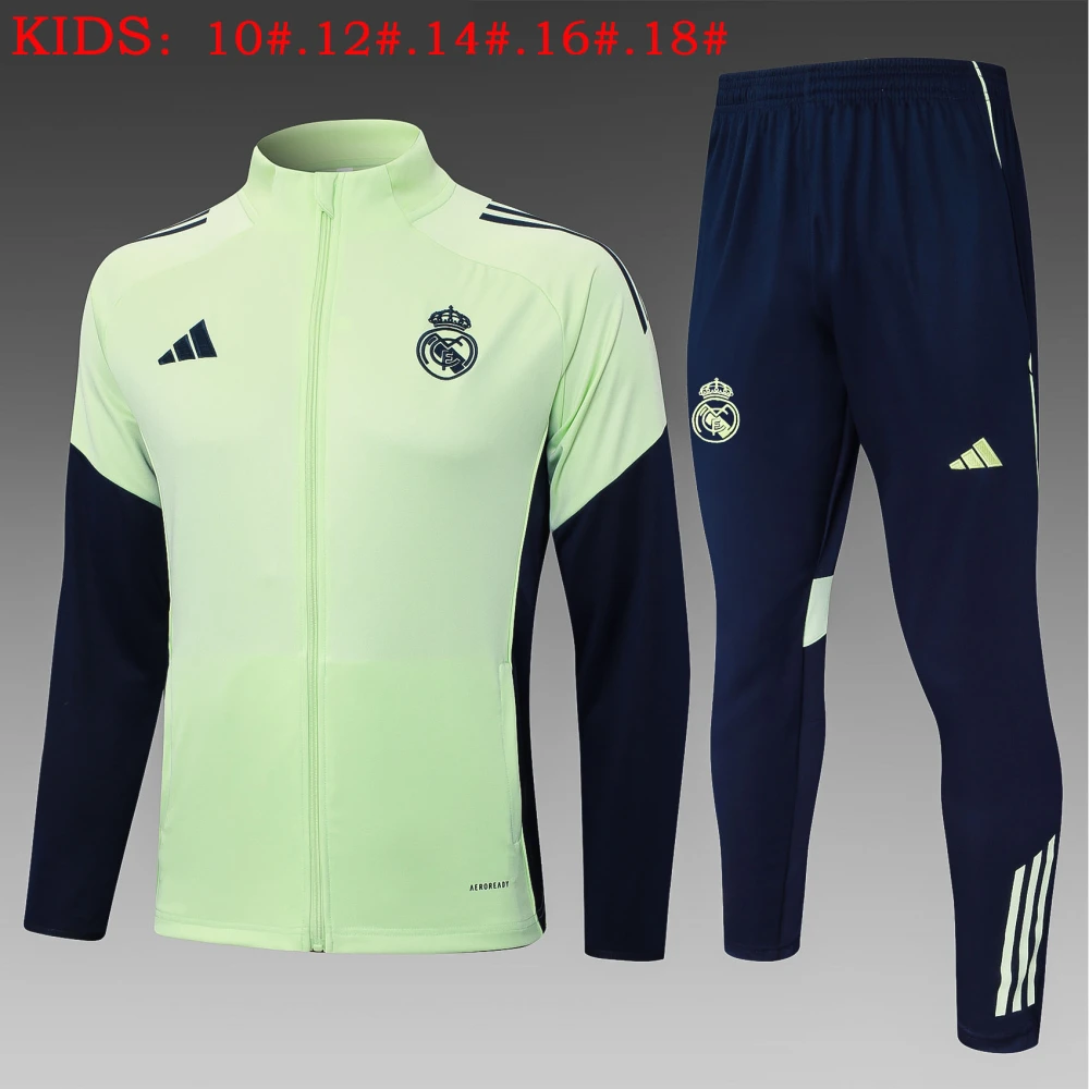 Kids Real Madrid Training Kit (Jacket+Pants) Light Green 2025/26