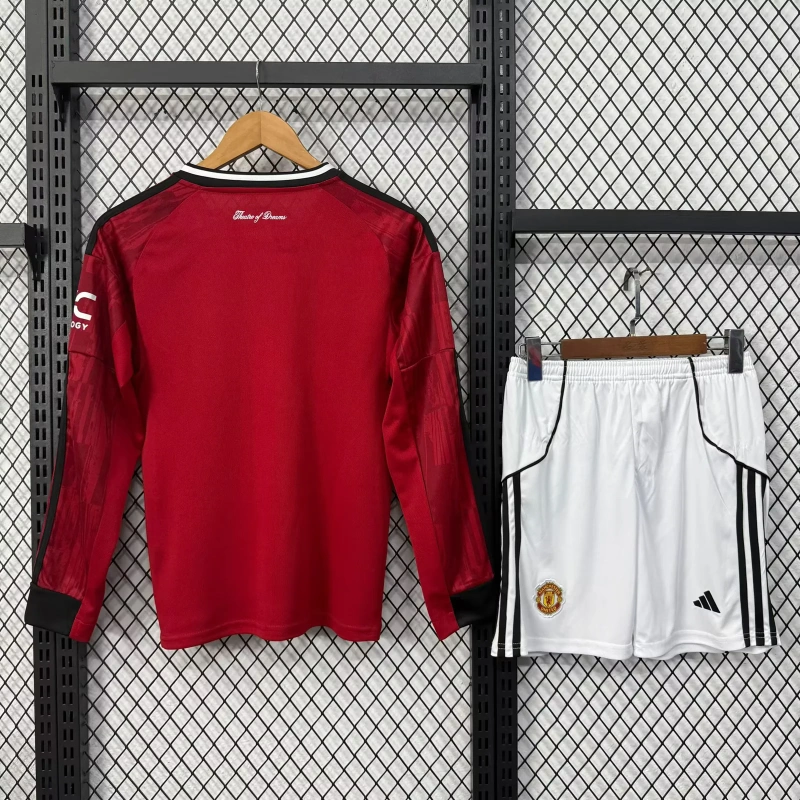 Manchester United Home Kids Long Sleeve Kit Jersey+Shorts 2025/26