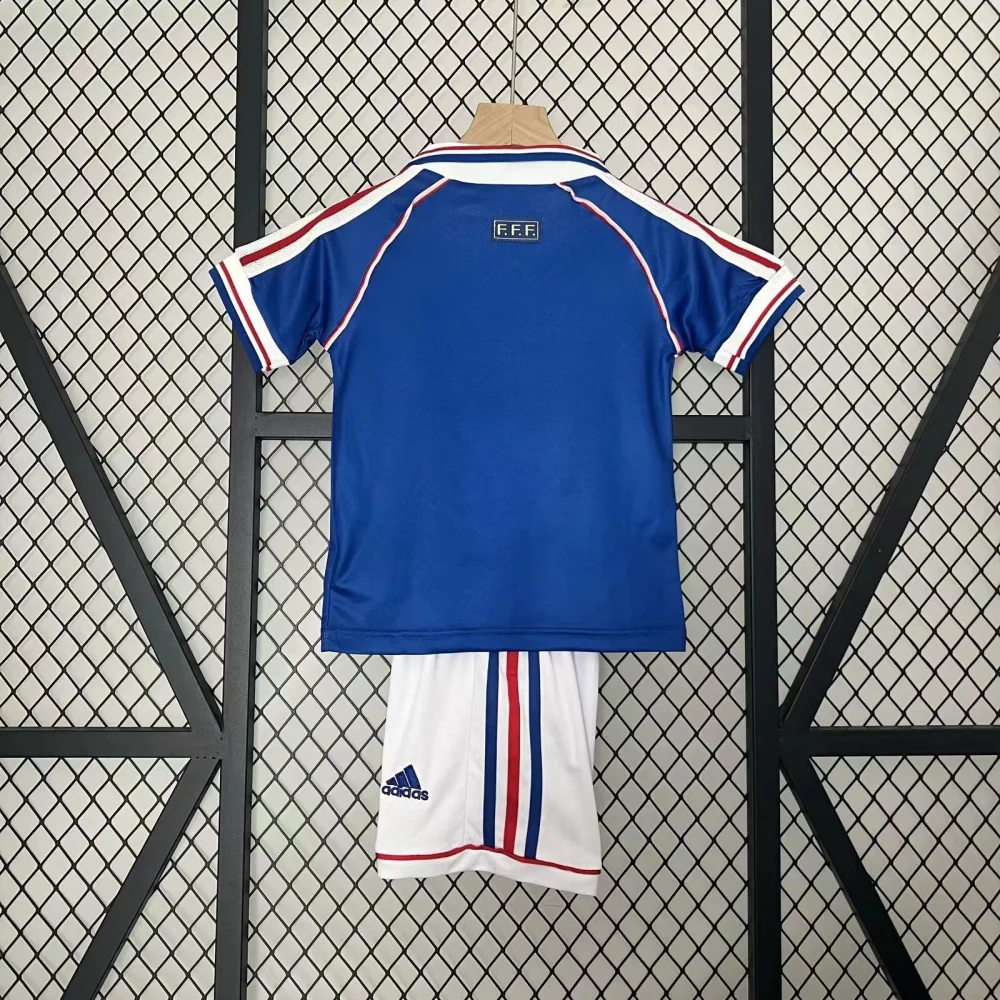 France Retro Home Kids Kit Jersey+Shorts Custom Shirt World Cup 1998