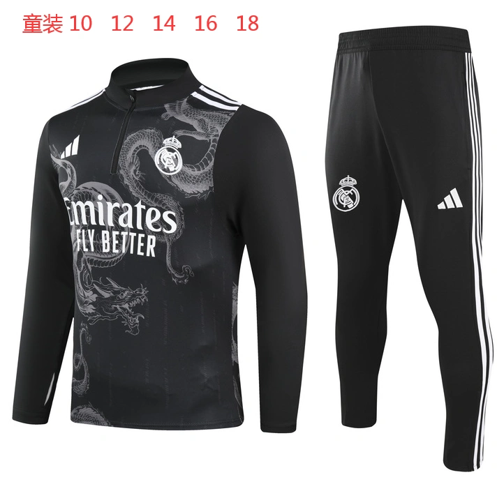 Kids Real Madrid Training Dragon Black Kit (Sweatshirt+Pants) 2024/25